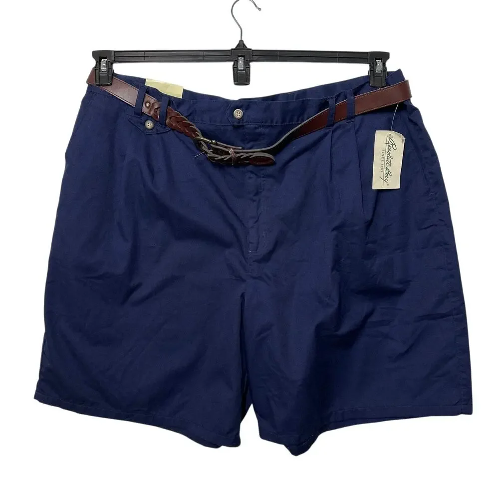 Resolute Bay Men's Chino Shorts Cotton Blend Pleated Blue Sz 46 Waist Belted
